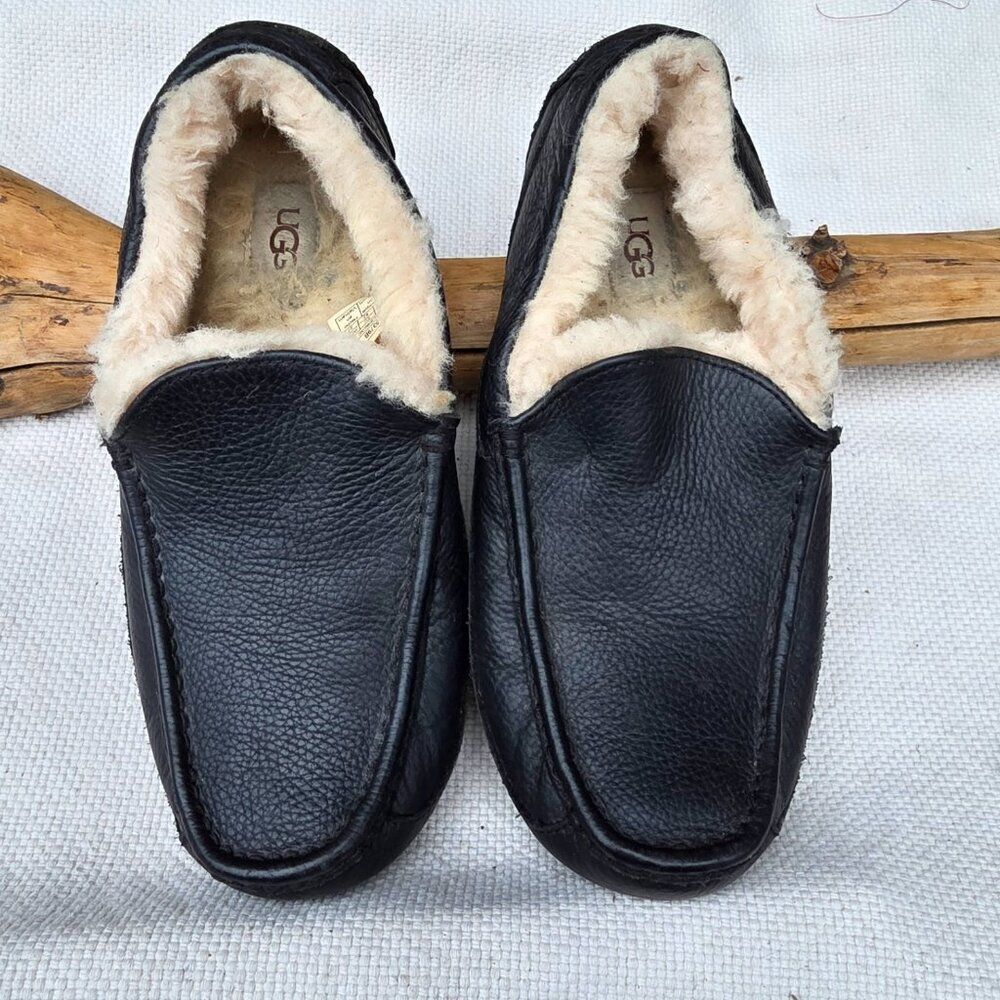 Ugg ascot black leather men's slippers